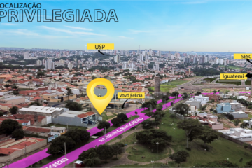 mapa aéreo com a parte sudoeste de São Carlos ao fundo, em primeiro plano a avenida Bruno Ruggiero na localização do @22